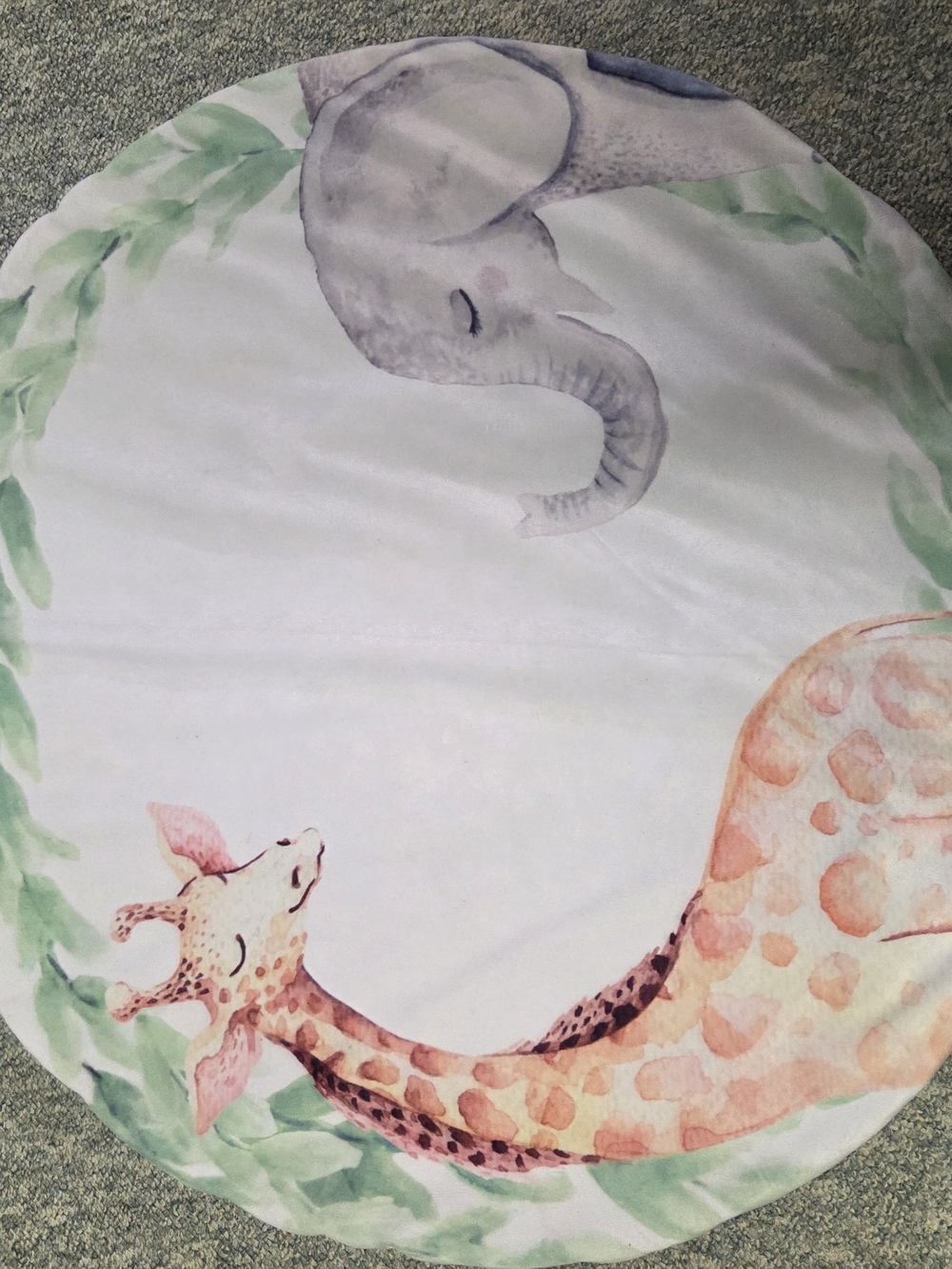 Round Baby Play Mat with Watercolor Giraffe & Elephant